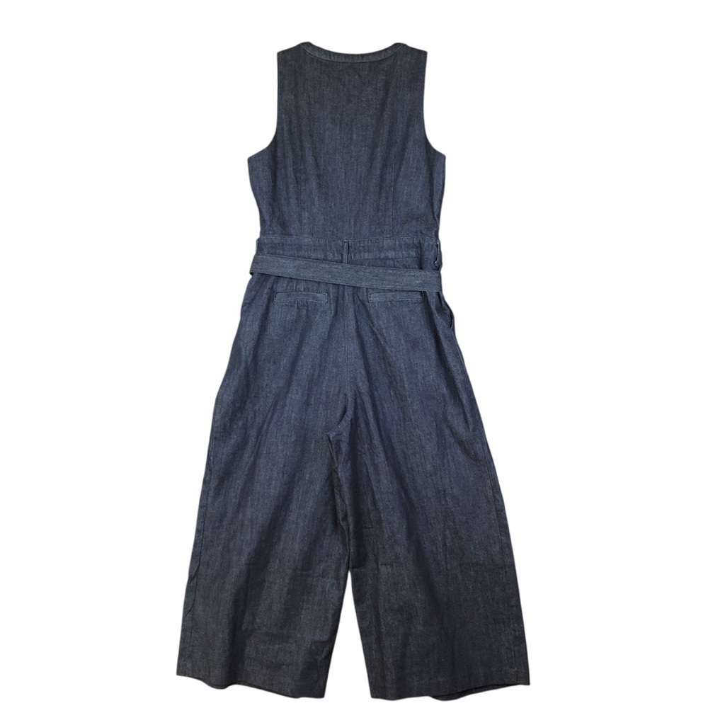 banana republic preppy Belted Denim dark wash wide leg cropped jumpsuit size 2 - Picture 3 of 11